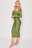 Farah - Green Long Sleeve Bandage Midi Dress