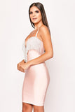 Maddalena - Pink Diamante Trim Plunge Bandage Dress