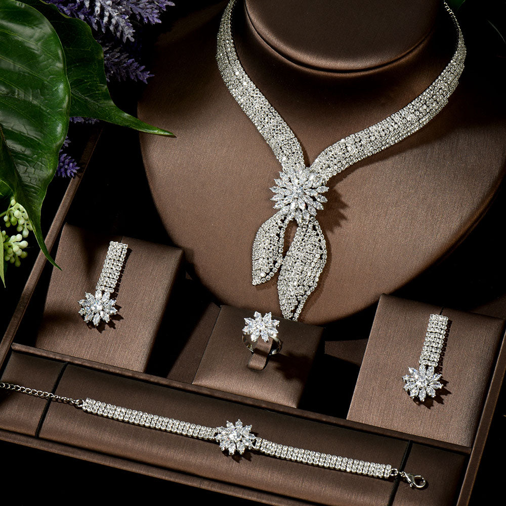 Luxury Big 4pcs Jewelry Set With High Carbon Diamond for Women Bridal Party Wedding Accessories