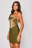 Jaden - Olive Green Satin Corseted Bandage Dress