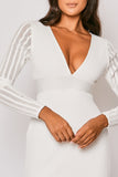 White Long Sleeve V Neck Bandage Dress