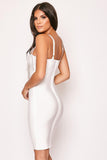 Maddalena - White Diamante Trim Plunge Bandage Dress