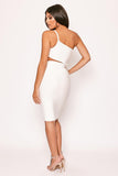 Antonia - White One Shoulder Cut Out Bandage Midi Dress