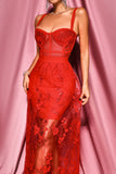 Rogo Lace Maxi Bandage Dress - Red