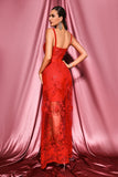 Rogo Lace Maxi Bandage Dress - Red