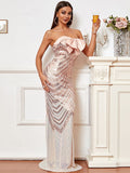 Sleeveless Mermaid Sequin Apricot Prom Dress XH2012