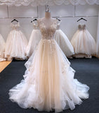 88 Gorgeous Appliques Court Train A-Line V-neck Wedding Dresses Luxury Beaded Backless Bridal Gown vestido de noiva