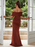 Off Shoulder Maxi Mermaid Knit Brown Prom Dress XH2181