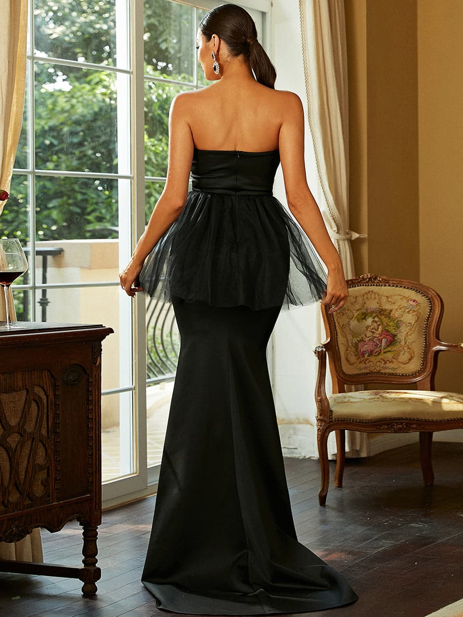 Backless Off Shoulder Sleeveless Maxi Satin Black Evening Dress WY30