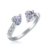 jewelry double heart full diamond open ring zircon women's ring