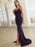Bodycon Sleeveless Purple Sequin Prom Dress WY32