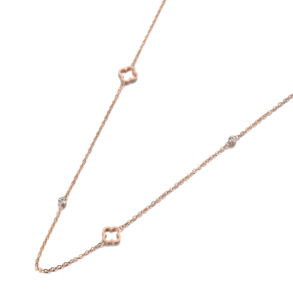 Flower Charm Choker Necklaces 18ct gold plated with Moissanite diamond For Women Rose Gold  Jewelry