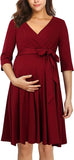 Womens Maternity Dress Nursing Dresses Pregnancy Dress Breastfeeding Dress 3/4 Sleeve A-Line V-Neck Dress