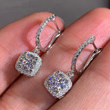 Trendy Square Shape Drop Luxury Earrings Brilliant Bridal Engagement Wedding Jewelry Elegant Female Dangle Earring Fine Gift