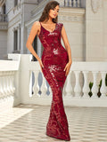 Asymmetrical Neck Sequin Floor Length Red Maxi Prom Dress M0688