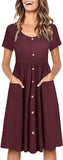 Women's V Neck Button Down Skater Dress with Pockets