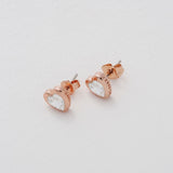 Crystal Heart Stud Earrings - Rose Gold or Silver Tone Plated with Crystal