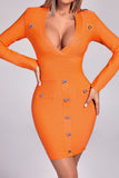 Aylin V-neck Long Sleeve Cocktail Dress - Orange