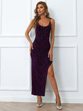 Asymmetrical Maxi Sequin Purple Party Dress M01917
