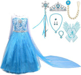 Princess Elsa Snow Queen Costume with Cape, Halloween Birthday Party Fancy Dress Up for Girls Kids