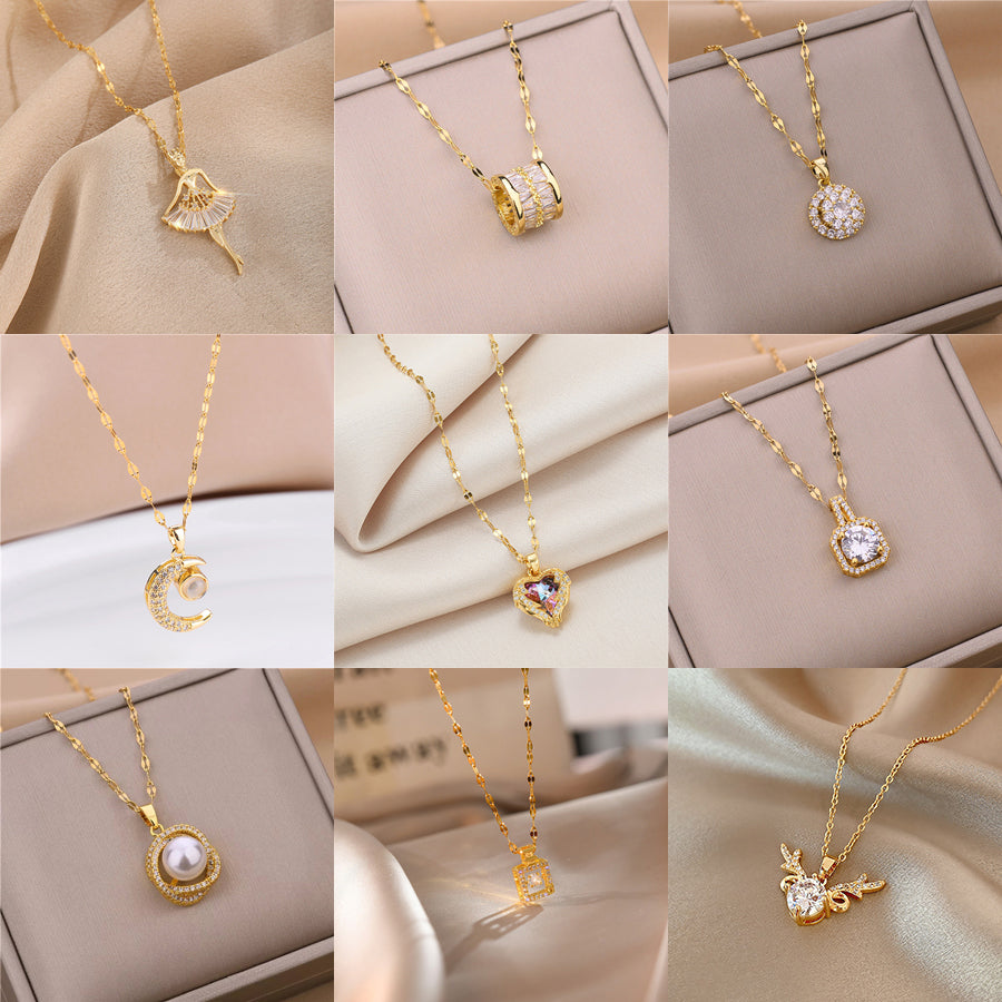 Crystal Pendant Clavicle Chain Necklace For Women Korean Fashion Stainless Steel Jewelry Female Wedding Accessories