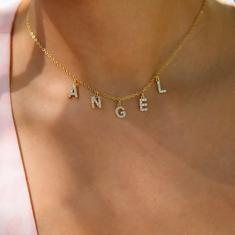 Custom Diamond Necklace, Pave Crystal Letter Necklace,Personalized Name Necklace ,diamond letter pendant necklace Jewelry