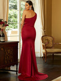 One Shoulder Mermaid Sleeveless Maxi Red Cocktail Dress XH2244