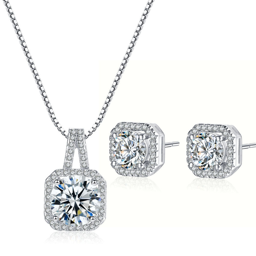 925 Sterling Silver Crystal Necklace Earrings Bridal Jewelry Sets For Women