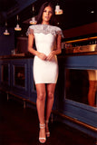 Belice - Diamante Embellished Cape White Bandage Dress