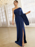 One Shoulder Split Maxi Blue Mermaid Dress XH2245