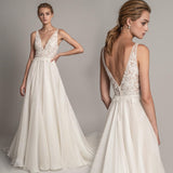 Wedding Dress Lace Bodice Elegant V-back Bridal Gowns Vestidos Beach Spaghett StrapsCustom Made