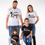 Summer Matching Family Clothes Casual Solid Short Sleeve Cotton T-shirt King Queen Couples T shirt Crown Printed Funny Tops