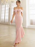Off Shoulder Cut Out Pink Maxi Mermaid Dress XJ1308