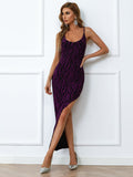 Asymmetrical Maxi Sequin Purple Party Dress M01917