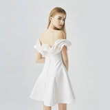 new white euro-n Fashion Annual Party dress dress style show thin shoulder ruffled dress temperament