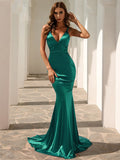 Lace Up Back Red Mermaid Satin Prom Dress M01077