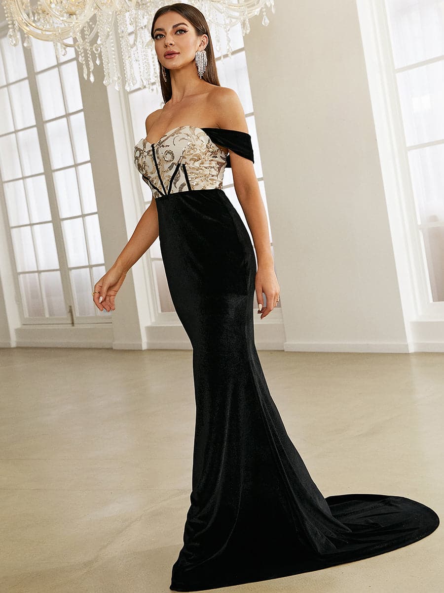 Off Shoudler Velvet Mermaid Prom Dress XJ1521
