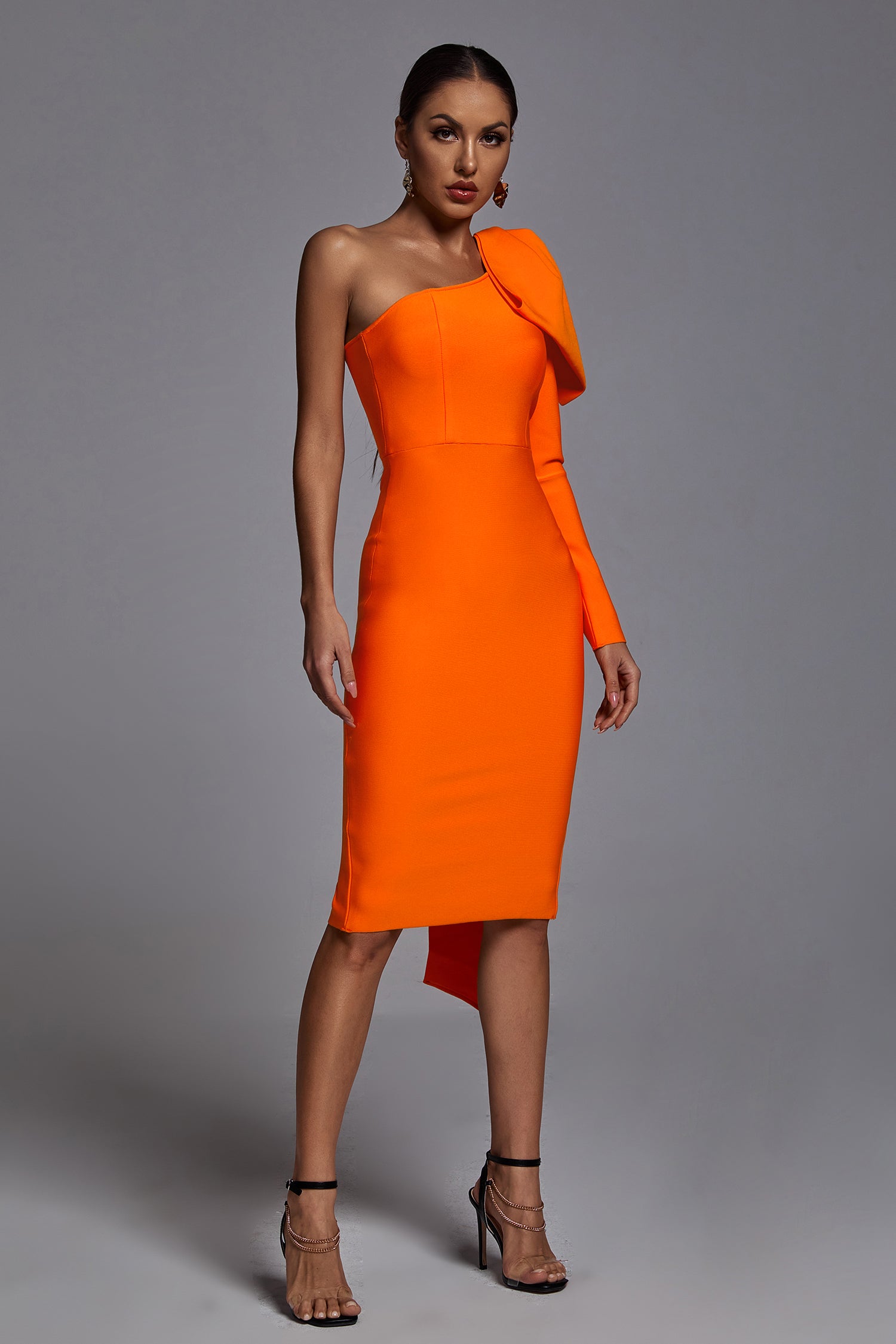Abbey Orange One Shoulder Bandage Dress