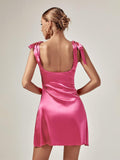 Agnes Satin Cutout Mini Dress In Hot Pink