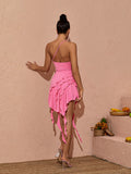 Aniya One Shoulder Flower Mini Dress In Pink