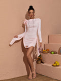Ariadne Long Sleeve Embellished Mini Dress In Pink
