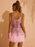 Austyn Tassel Feather Mini Dress In Pink