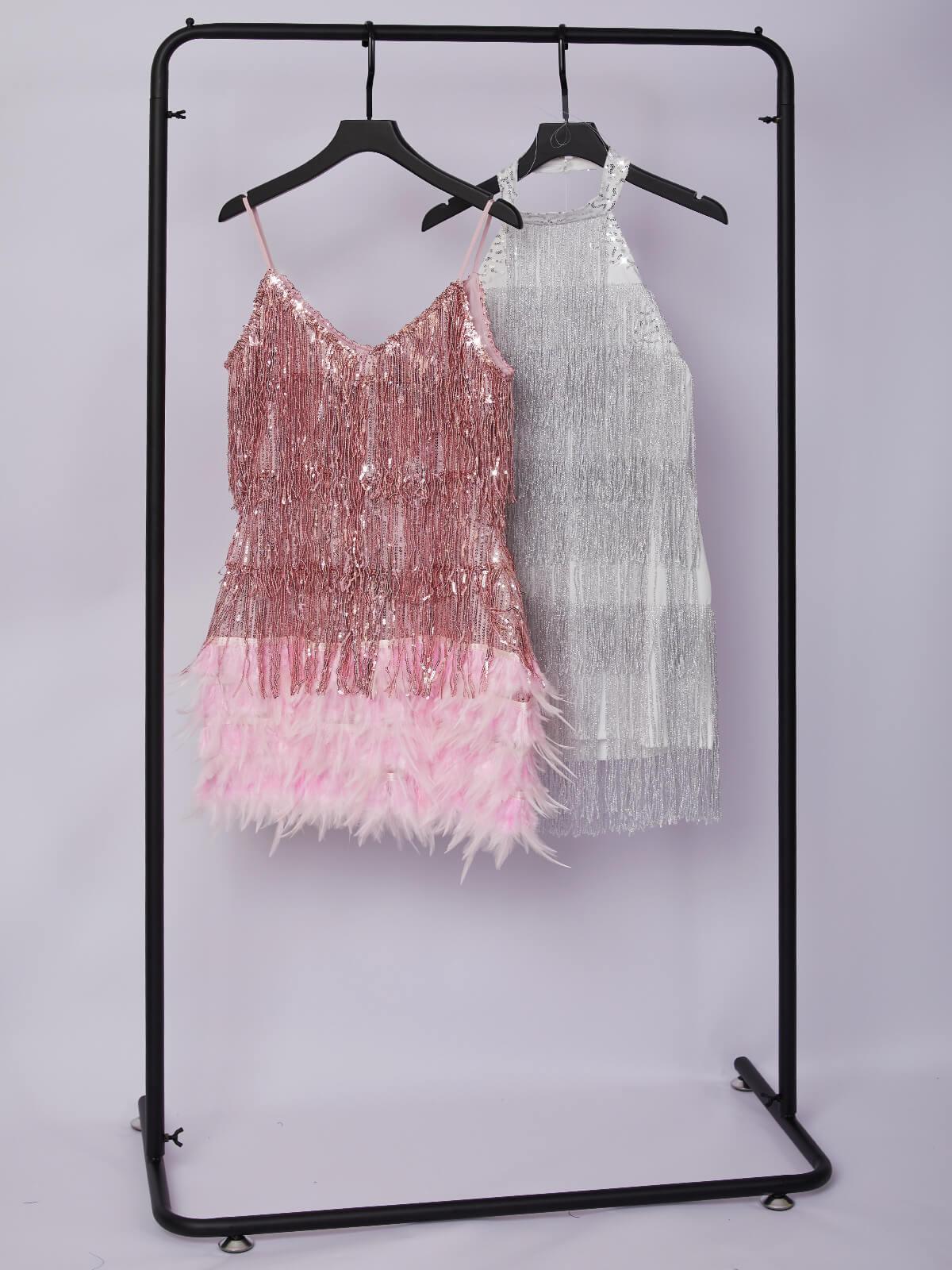 Austyn Tassel Feather Mini Dress In Pink