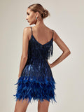 Austyn Tassel Feather Mini Dress In Royal Blue