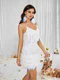 Austyn Tassel Feather Mini Dress In White