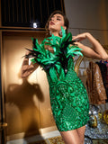 Aydin Strapless Sequin Feather Mini Dress