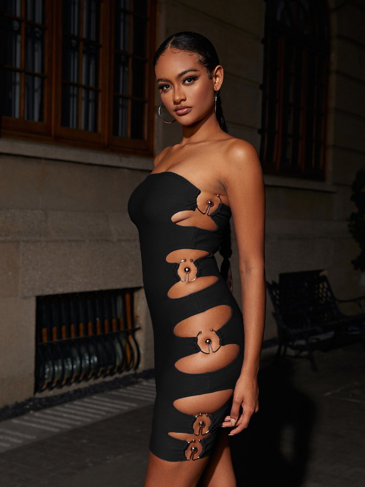 Calandra Strapless Cutout Bandage Dress In Black