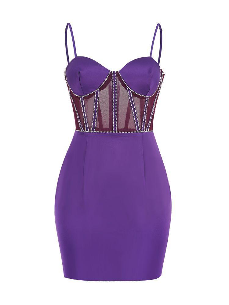 Daniella Corset Satin Mini Dress In Purple