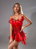 Eleri Strapless Sequin Feather Mini Dress