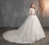 Full Sleeve Wedding Dress Lace Princess Embroidery Long Train Wedding Gown V Neck Elegant Plus Size